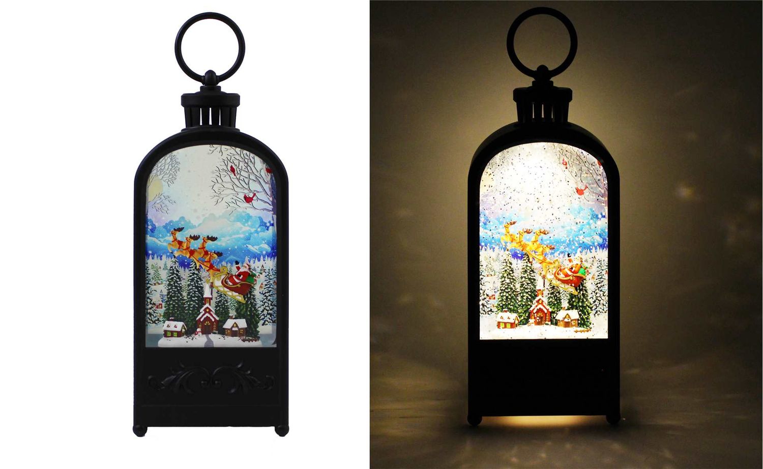 KDA282 - ILLUMINATING WATER GLITTER GLOBE - LANTERN W/SANTA &amp; REINDEER