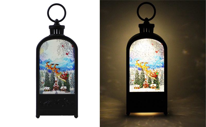 KDA282 - ILLUMINATING WATER GLITTER GLOBE - LANTERN W/SANTA &amp; REINDEER