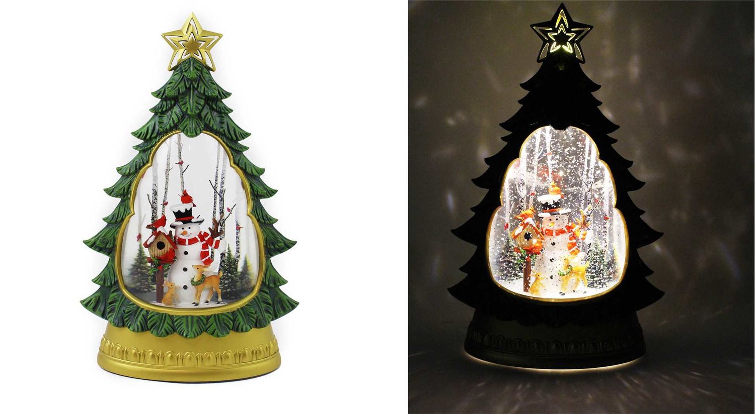 KDA49 - ILLUMINATING WATER GLITTER GLOBE - GREEN TREE W/SNOWMAN