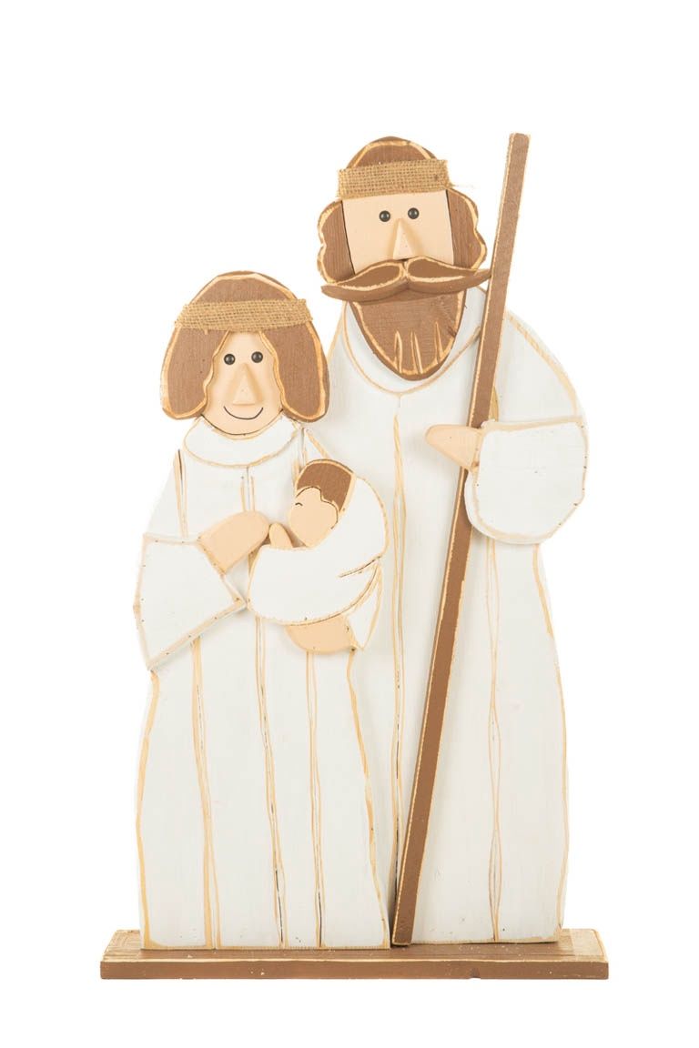 S3027 - MARY, JOSEPH + BABY JESUS  WOODEN DÉCOR