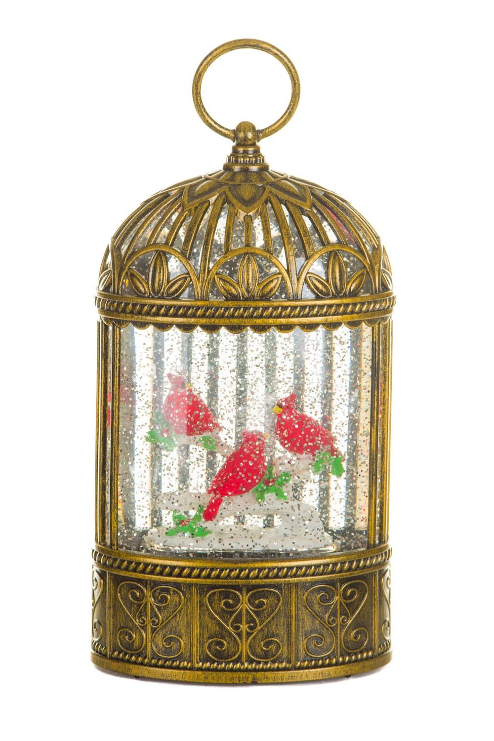 CB9056 - SNOW GLOBE - BIRDCAGE W/ CARDINALS