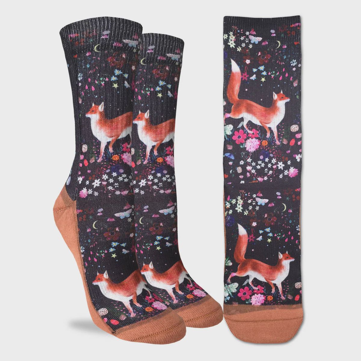 5049 - WOMEN&#39;S FLORAL FOX SOCKS - SHOE SIZE 5-9
