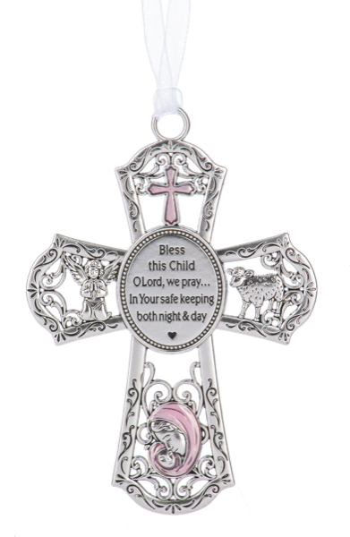 ER74442 - CRIB CROSS ORNAMENT - PINK
