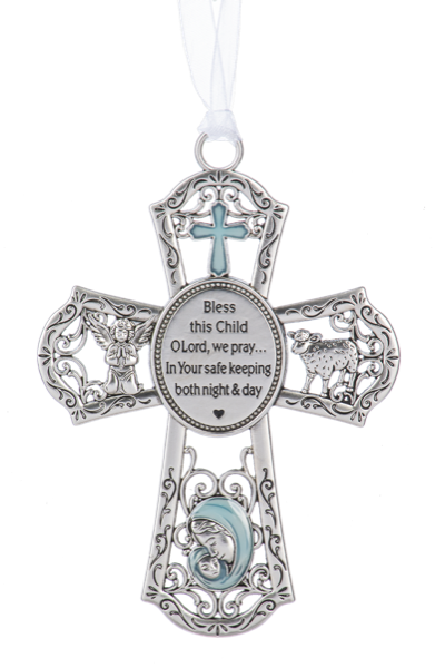 ER74443 - CRIB CROSS ORNAMENT - BLUE