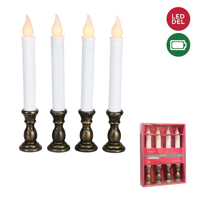 X98985 - LED FLICKERING TAPER CANDLE / SET/4