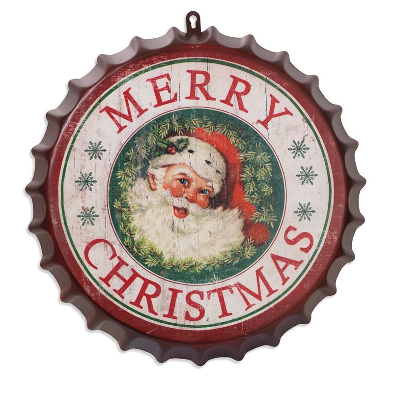 2488470 - 16.5&quot; METAL BOTTLE CAP SANTA DÉCOR