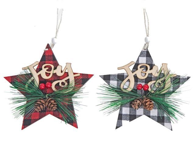 XM-TX1050 - CHRISTMAS ORNAMENT - JOY ON WOODEN STAR 2/AAST