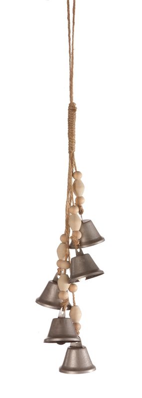 43020137 - HANGING BELLS W/WOODEN BEADS - SILVER (5)