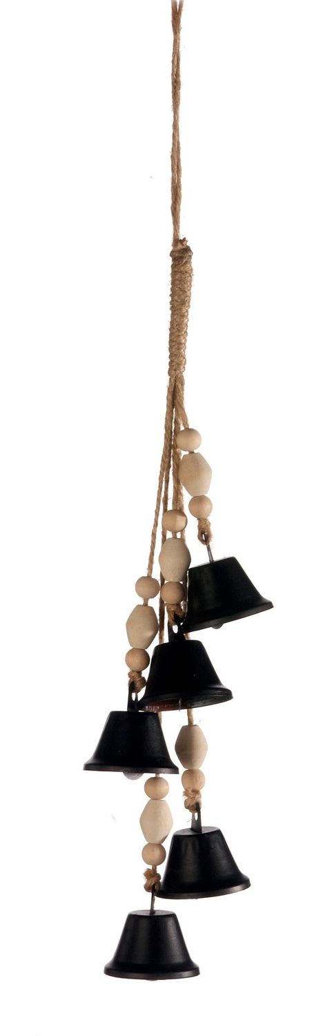 43020130 - HANGING BELLS W/WOODEN BEADS - BLACK (5)