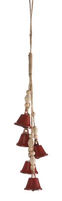 43020102 - HANGING BELLS W/WOODEN BEADS - RED (5)