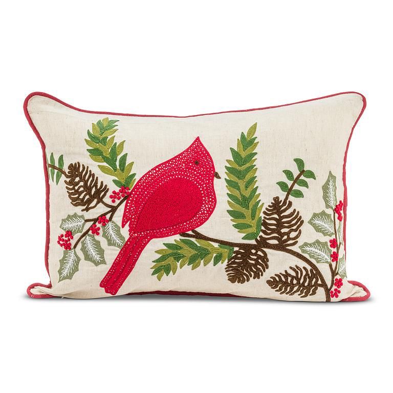 42-STITCH-38 - RECT CARDINAL ON BRANCH PILLOW
