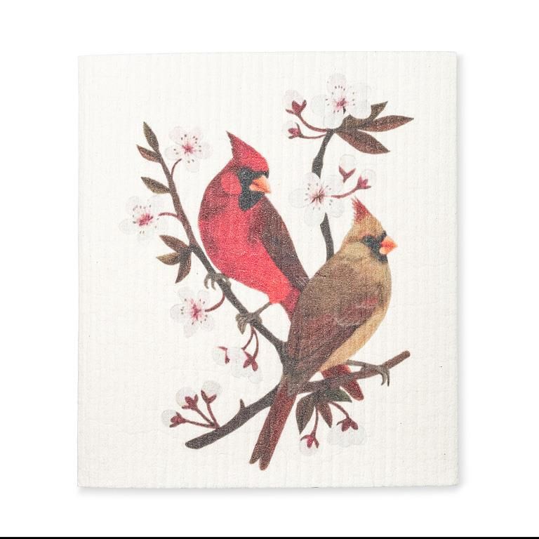 20-ASD-004 - CARDINALS &amp; CHERRY BLOSSOMS DISHCLOTH