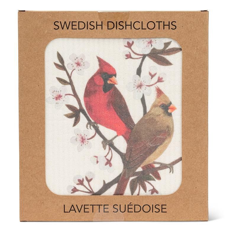 20-ASD-004 - CARDINALS &amp; CHERRY BLOSSOMS DISHCLOTH