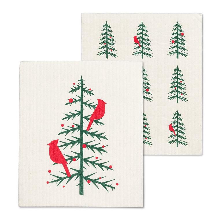 84-ASD-ABX-219 - S/2 CARDINAL TREE DISHCLOTHS - 6.5X8&quot;L