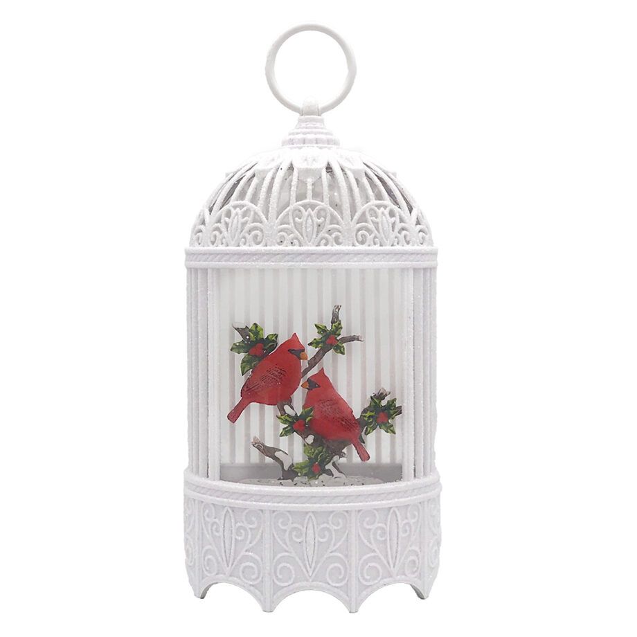 XM-SW1043 - WATER GLOBE / CARDINALS IN CAGE