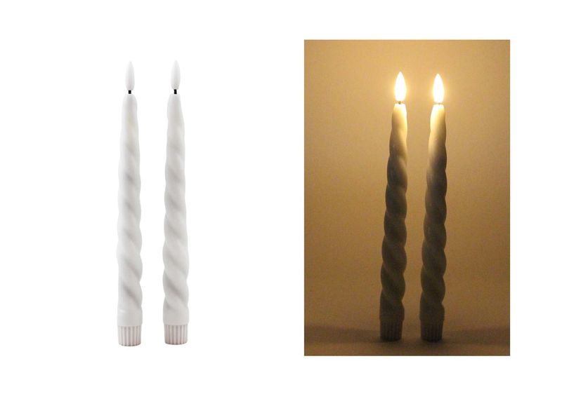 TOW103S - LED WHITE TAPER SPIRAL CANDLE - SET/2