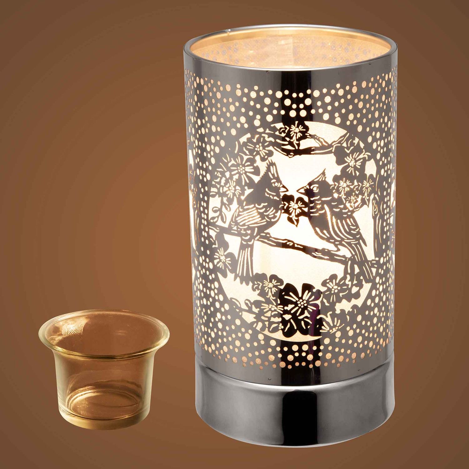 TP21808 - 7&quot; TOUCH LAMP / OIL + WAX WARMER - SILVER CARDINALS