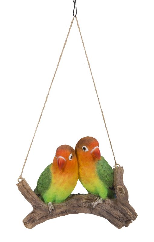 87673-A - HANGING PARROTS (LOVEBIRDS) ON BRANCH / 5.04&quot; H