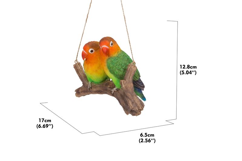87673-A - HANGING PARROTS (LOVEBIRDS) ON BRANCH / 5.04" H