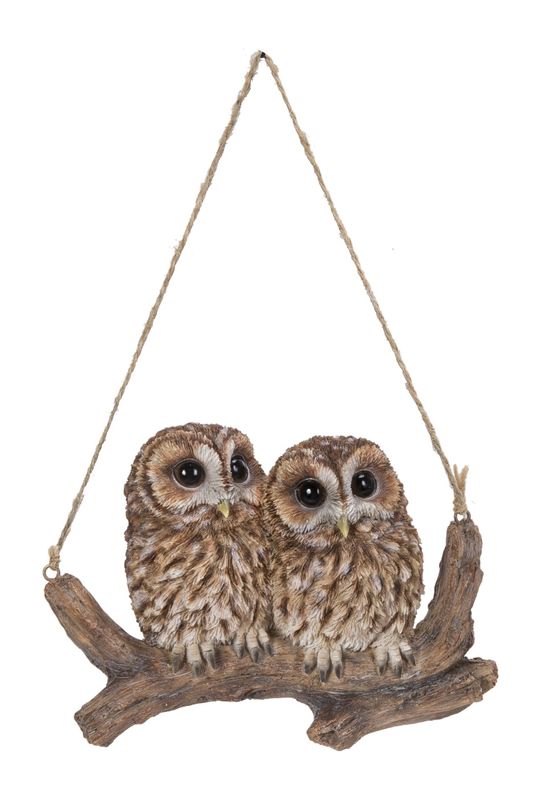 87673-E - HANGING BABY OWLS ON BRANCH / 4.72&quot; H