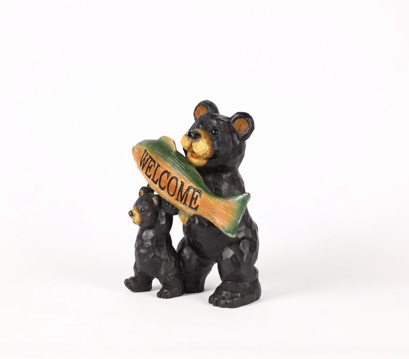 75619-D - BEARS HOLD FISH WELCOME SIGN / 11.25&quot; H