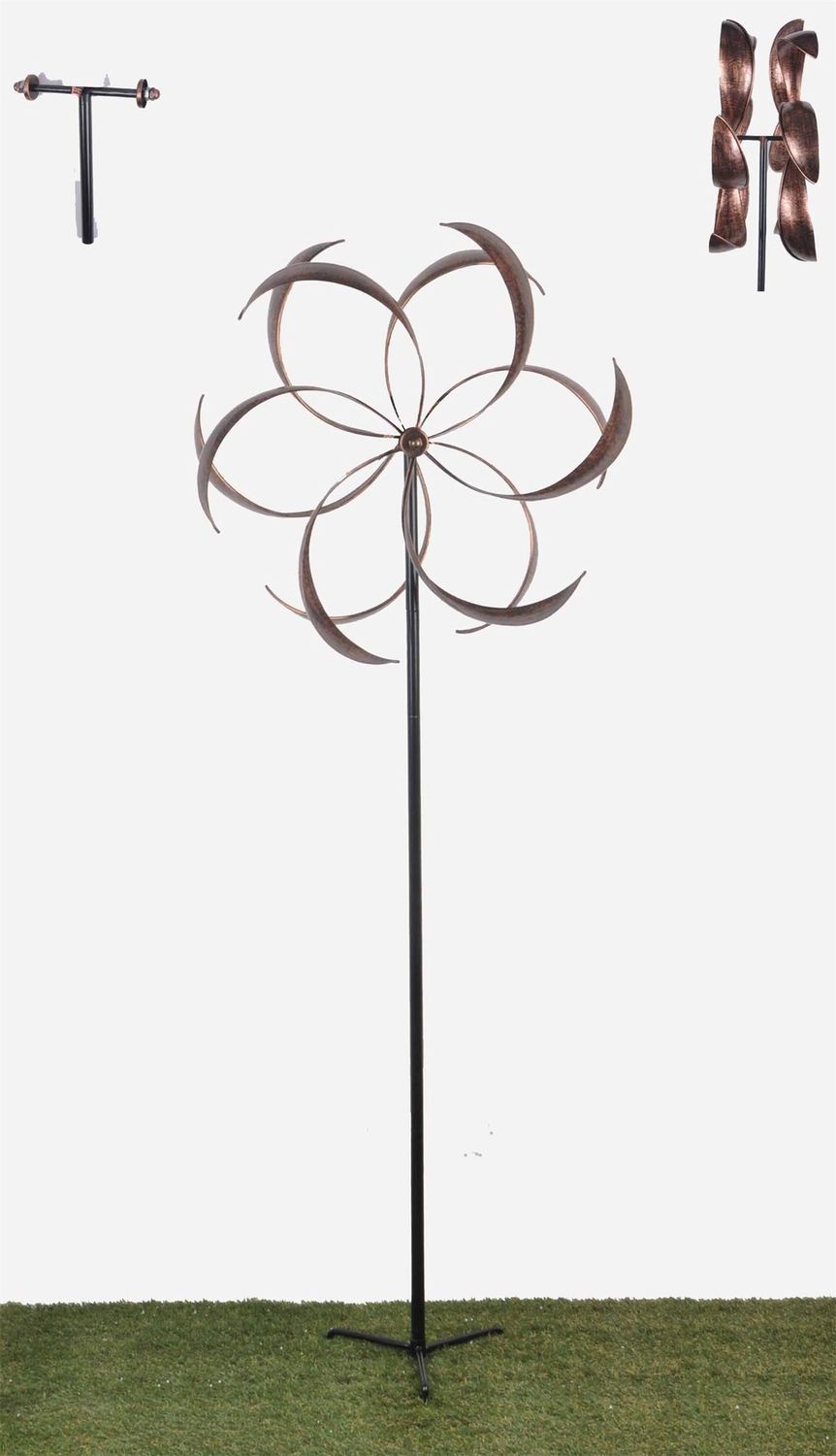 78455-CP - WIND SPINNER - BISTRATAL FLOWER COPPER FINISH W/STAKE / 75.25&quot; H