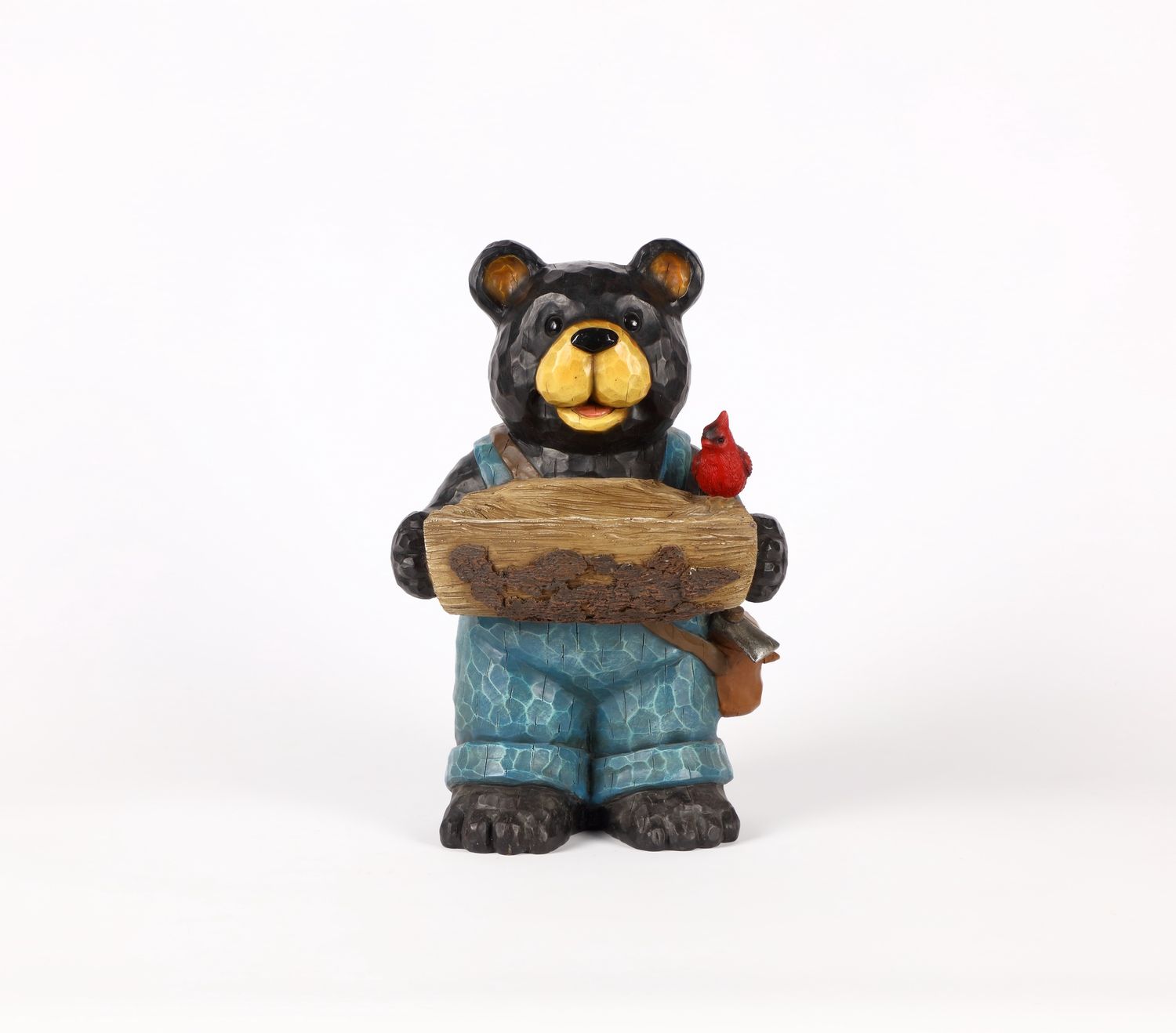 75619-E - BEAR HOLDS BIRD BATH W/CARDINAL / 16&quot; H