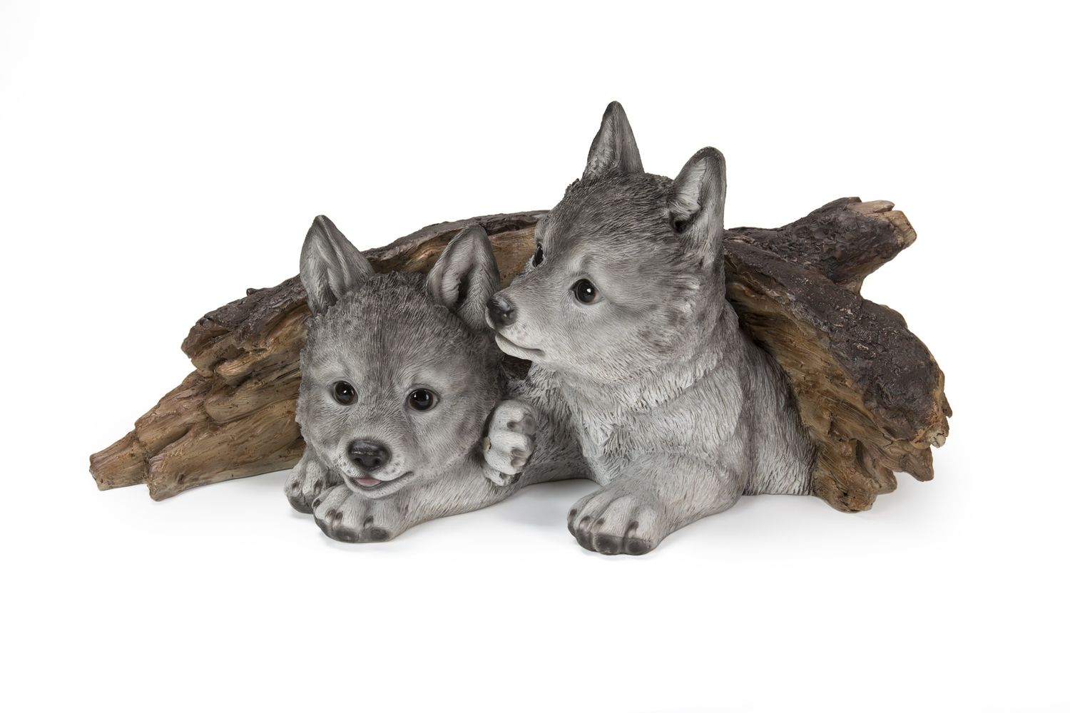 87713-B - WOLF CUBS HIDING UNDER LOG / 8.27&quot; H
