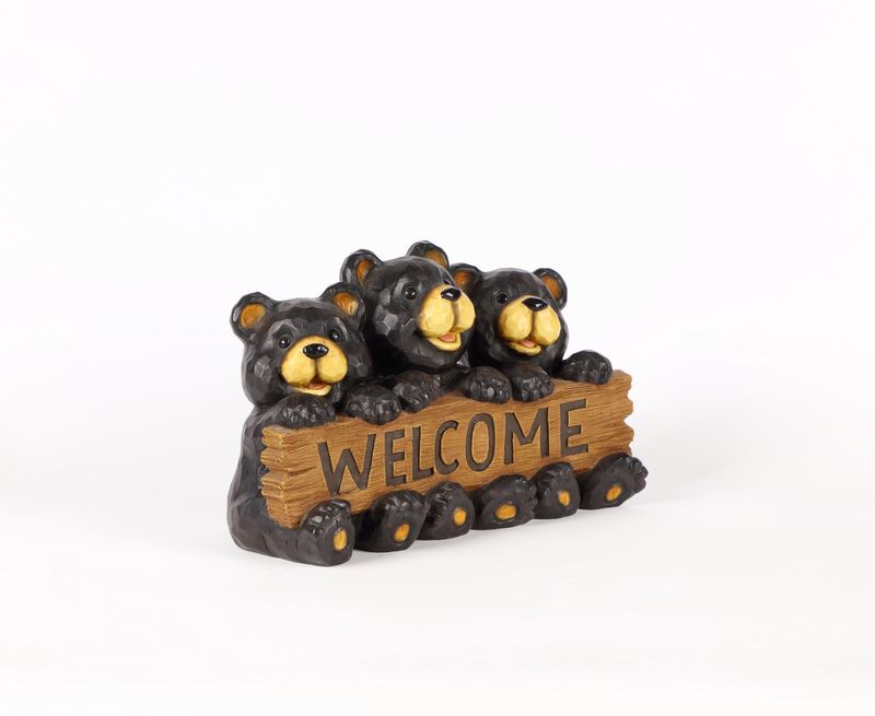 75619-F - BEAR FAMILY W/WELCOME SIGN / 8.5" H