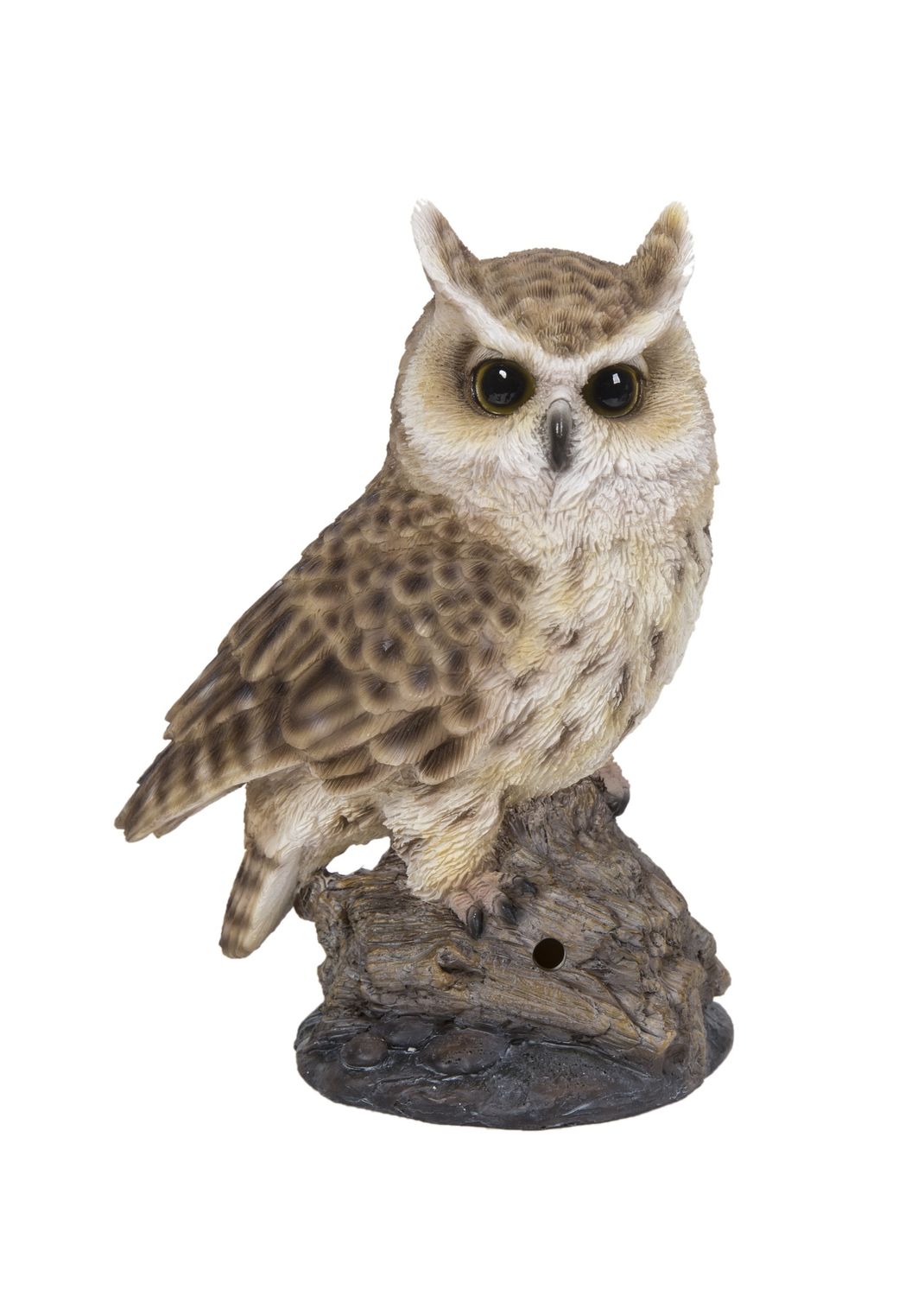 87675-I - MOTION ACTIVATED SINGING LONG EARED OWL STANDING ON STUMP / 6.42&quot; H
