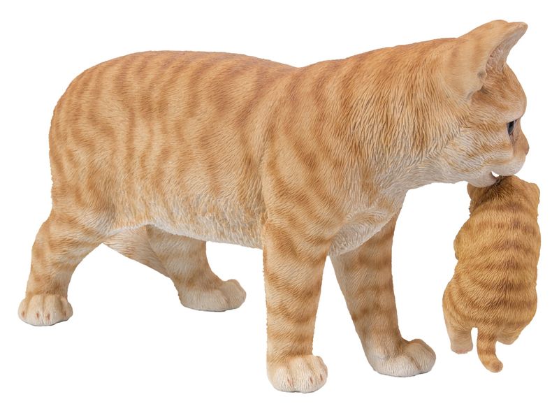 87757-N - CAT MOM CARRYING KITTEN  / 10.25" H - ORANGE