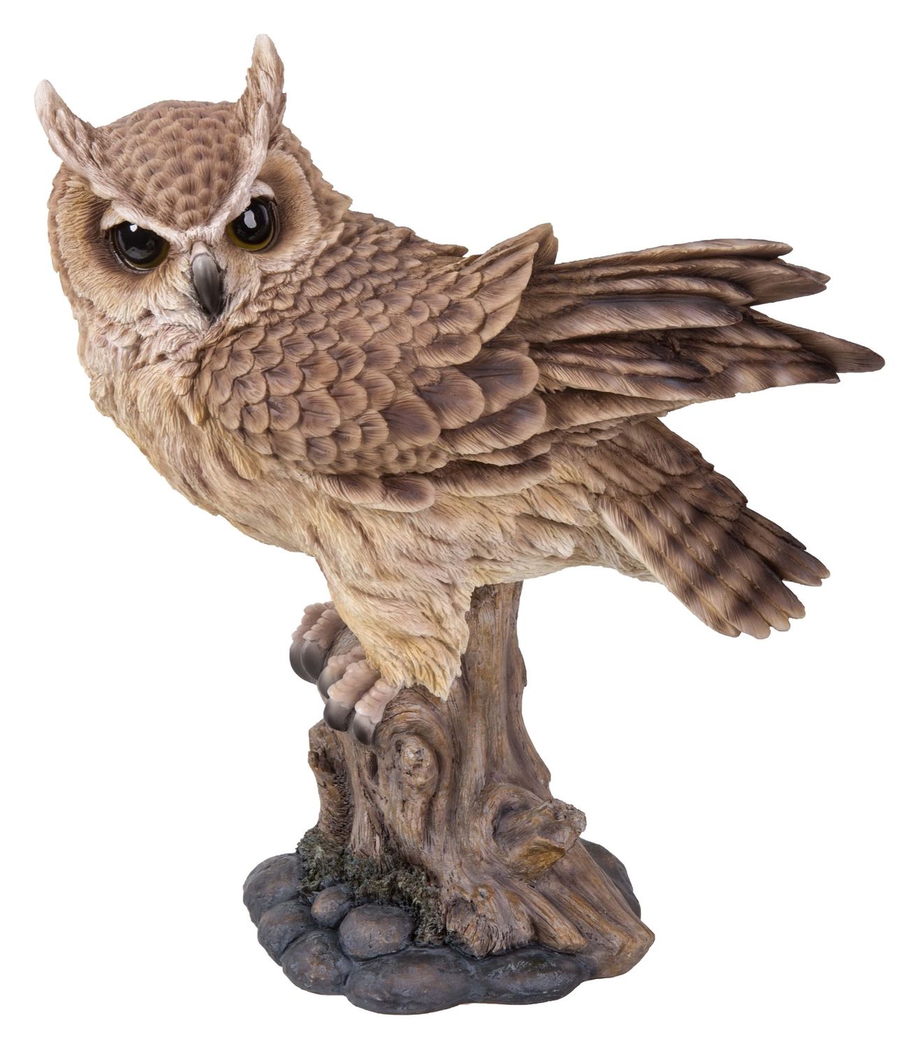 87717-F - LONG EARED OWL ON STUMP W/FLUFFED FEATHERS / 17.52&quot; H