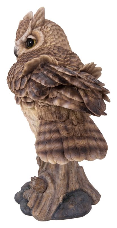 87717-F - LONG EARED OWL ON STUMP W/FLUFFED FEATHERS / 17.52" H