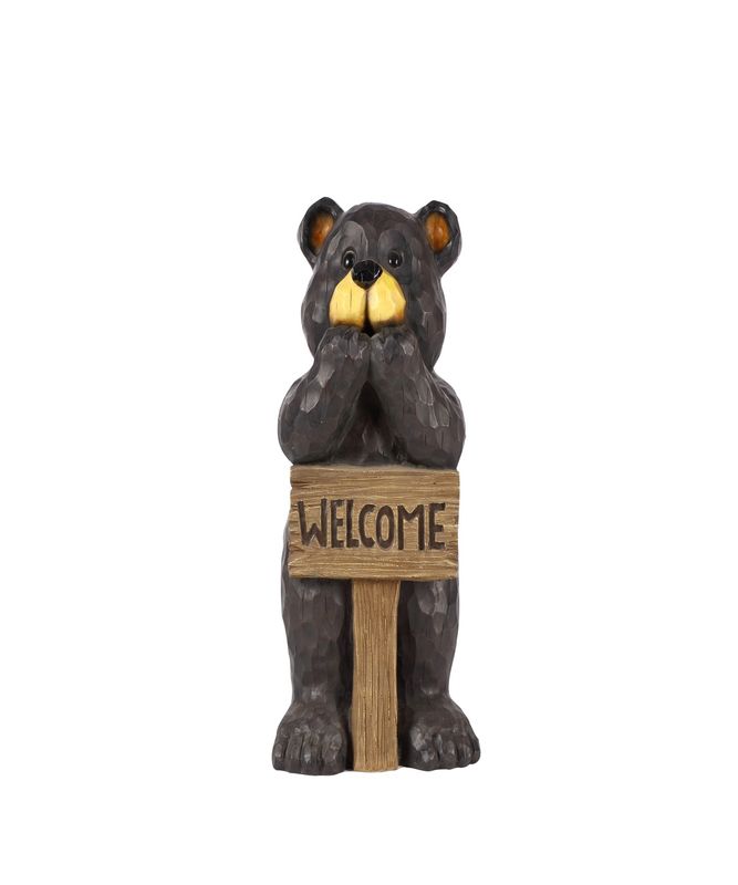 75619-G - BEAR LEANS ON WELCOME SIGN / 17.25&quot; H