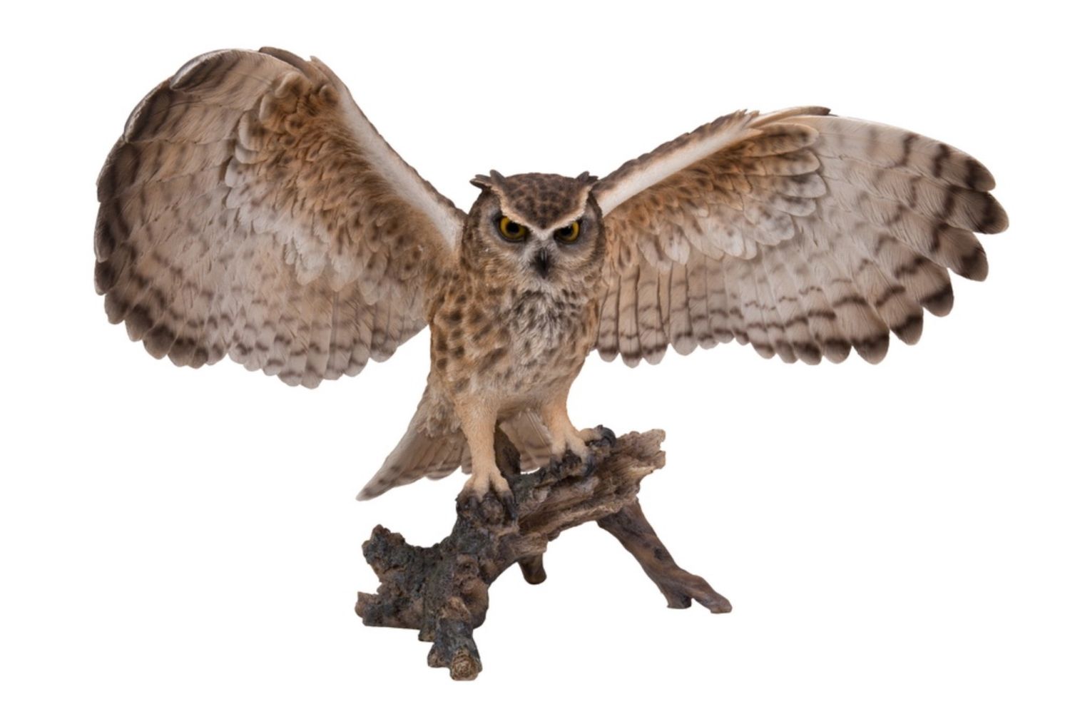 87727 - EAGLE OWL ON BRANCH WITH WINGS OUT / 13&quot; H