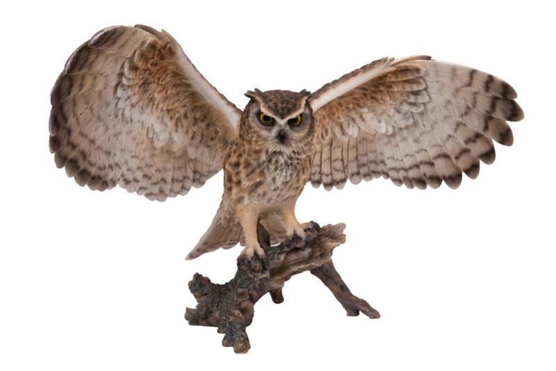 87727 - EAGLE OWL ON BRANCH WITH WINGS OUT / 13&quot; H