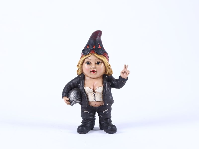 75616-L - GNOME BIKER WOMAN W/HELMET / 10.25&quot; H