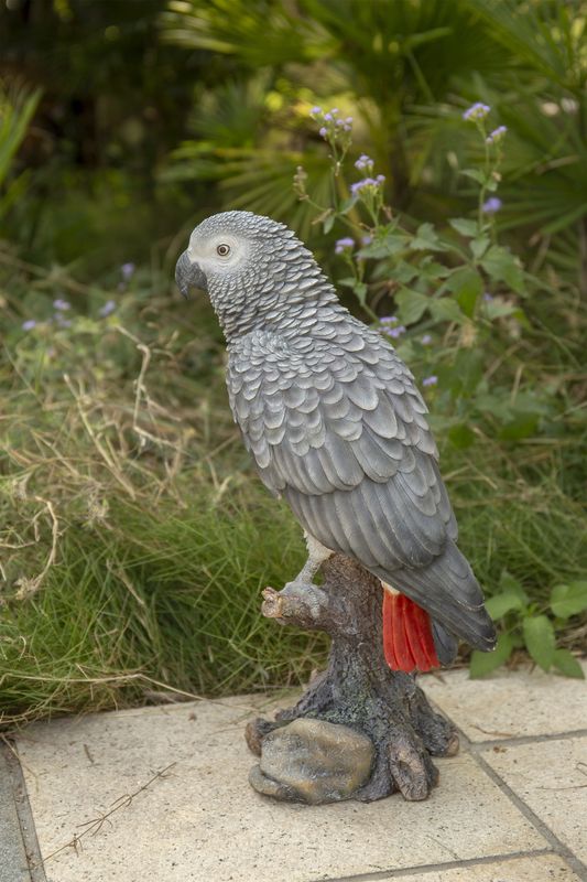 87758-L - GREY GABON PARROT ON STUMP / 15.04" H