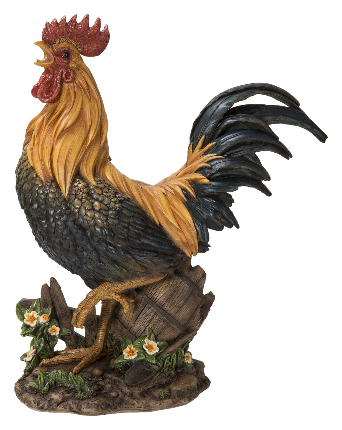 87961-B - LARGE COCK ON WOOD BARREL / 22.44&quot; H