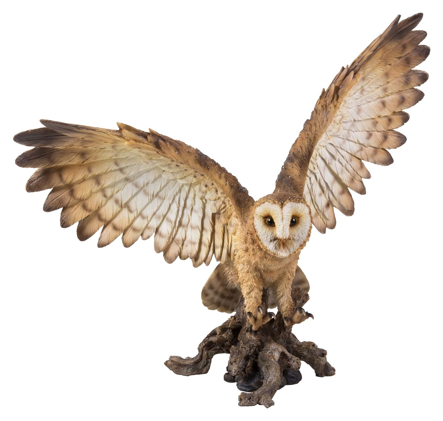 87727-B - BARN OWL ON STUMP W/WINGS OPEN / 17.52&quot; H