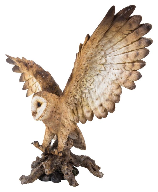 87727-B - BARN OWL ON STUMP W/WINGS OPEN / 17.52" H
