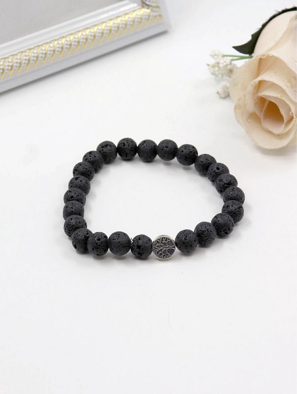 BR1232-01 - BLESSING BEAD BRACELET / LAVA STONE