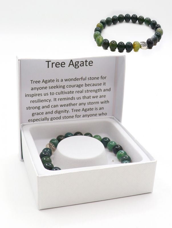 BR1262 - BLESSING BEAD BRACELET / TREE AGATE