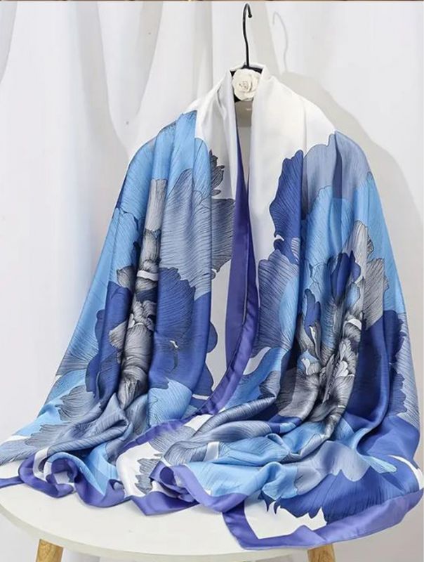SF210226 - SILK FEEL SCARF - BLUE FLOWER
