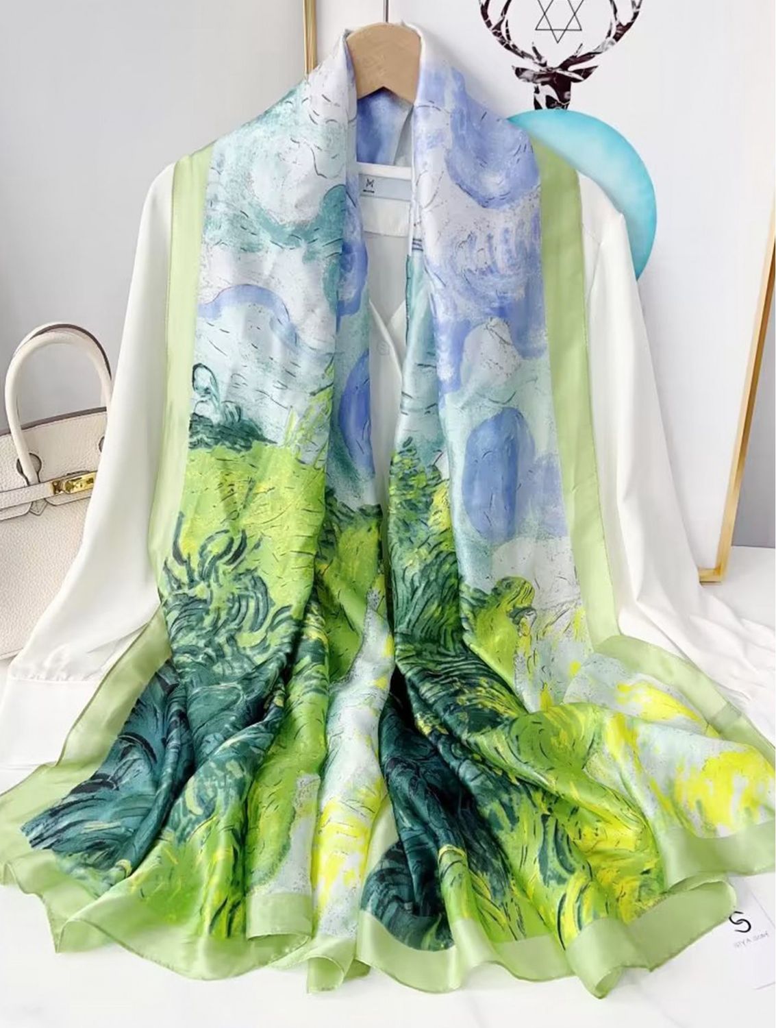 SF210208 - SILK FEEL SCARF - FRESH WATERCOLOR