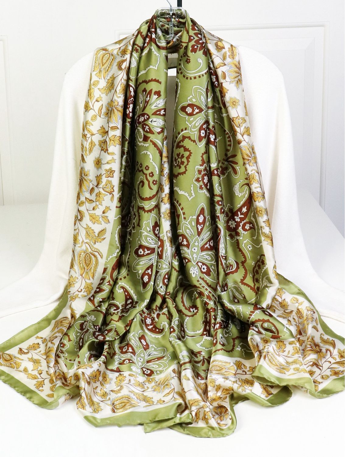 SF210227 - SILK FEEL SCARF - OLIVE COLOR PAISLEY