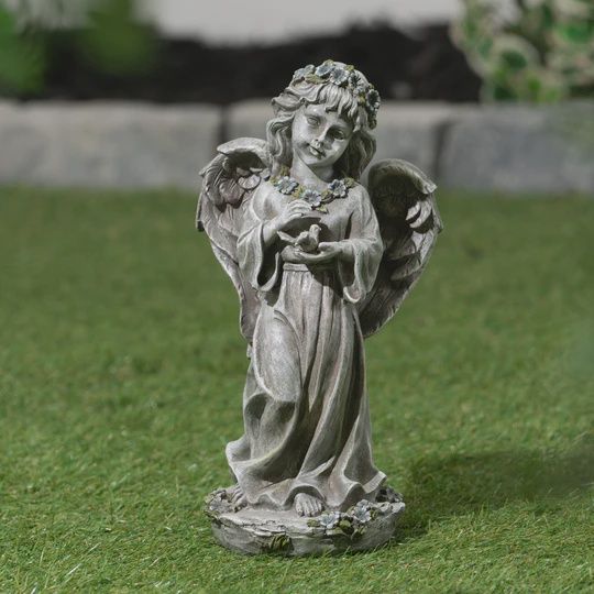 75583-GY - ANGEL CHILD STANDING HOLDING BIRD / 12&quot; H