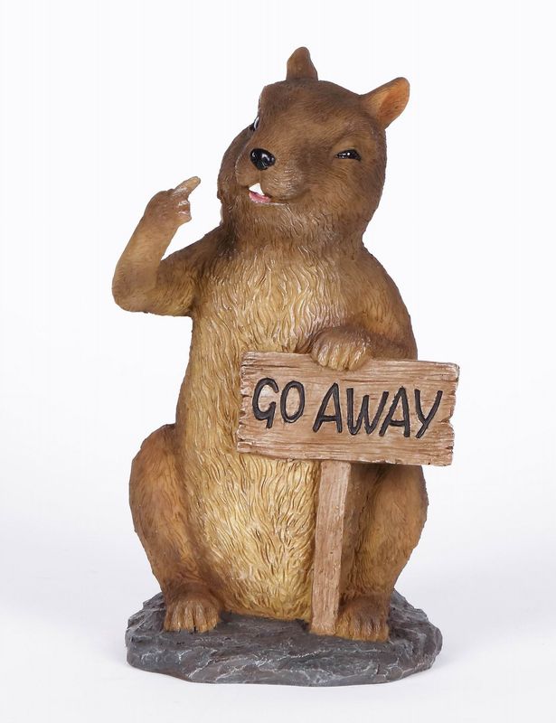 75614-B - SQUIRREL-W/GO AWAY SIGN / 9.25" H