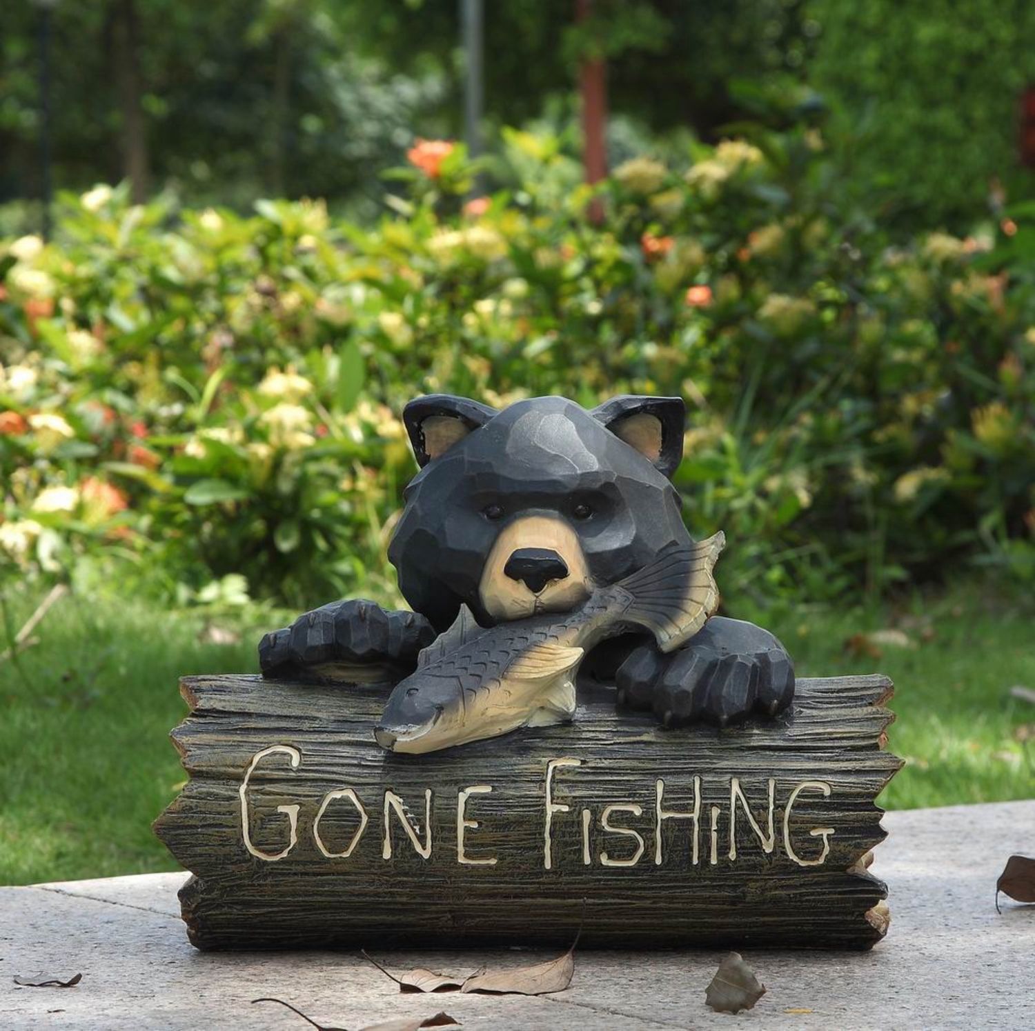 75619-B - BEAR W/GONE FISHING SIGN / 9&quot; H
