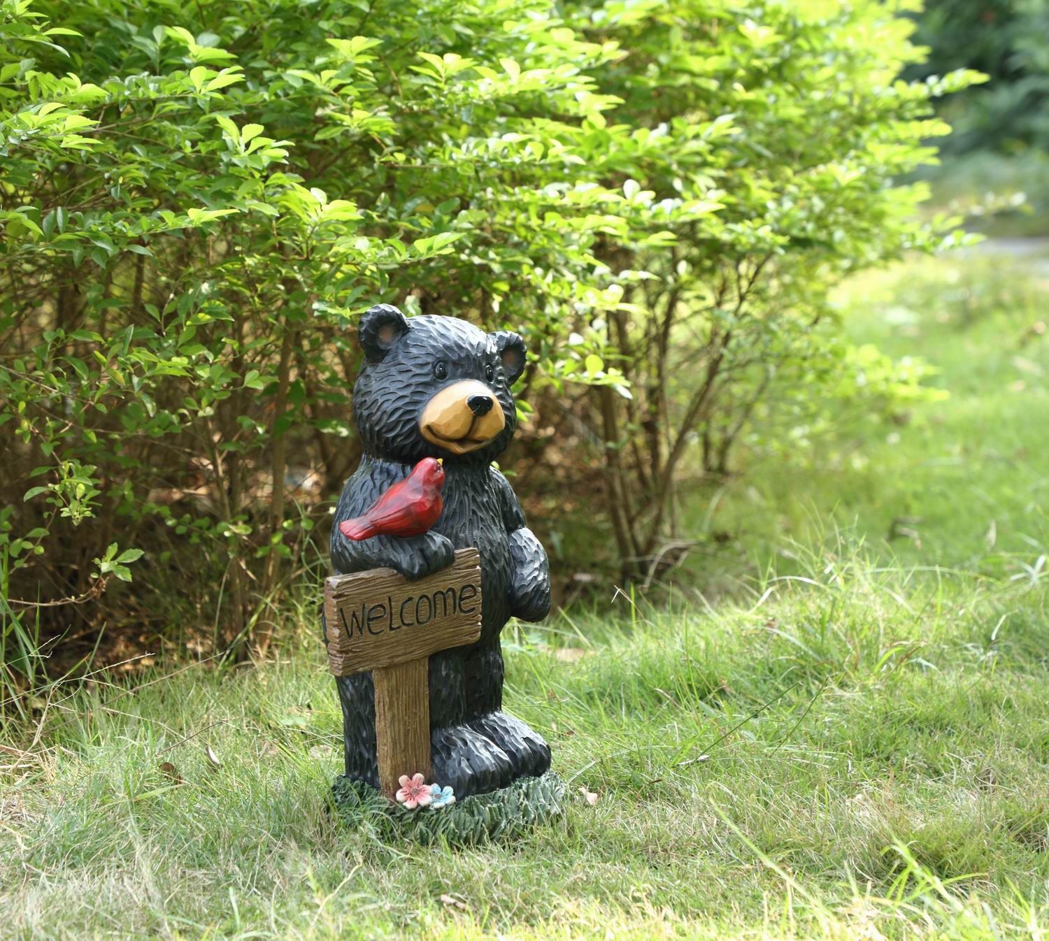 75619-H - BEAR HOLDING WELCOME SIGN / 18.5&quot; H